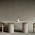Table de Salle à Manger Rectangulaire en Pierre de Travertin - Plateau Massif - 160 cm