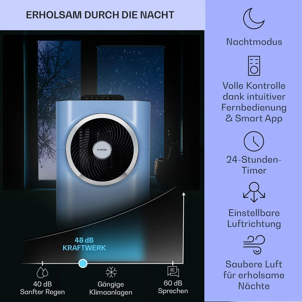 Klarstein Mobile Klimaanlage mit Abluftschlauch, 5-in-1 Klimagerät, Ventilator, Luftentfeuchter, Luftreiniger & Nachtmodus, App-Steuerung, Kleine & Portable, für Wohnung & Büro, 12000 BTU