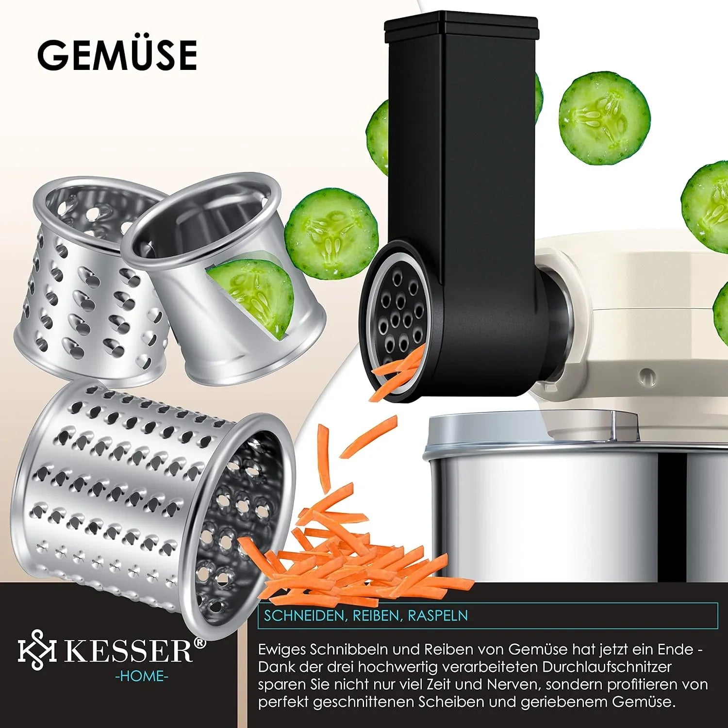 KESSER® 3 in 1 Universal Küchenmaschine K-KM 3000 mit Fleischwolf Knetmaschine Multifunktionale Rührmaschine 5,5L Schüssel mit 3 Rührwerkzeuge, 1,5L Entsafter, Zubehör-Set, Pasta & Gebäckformen