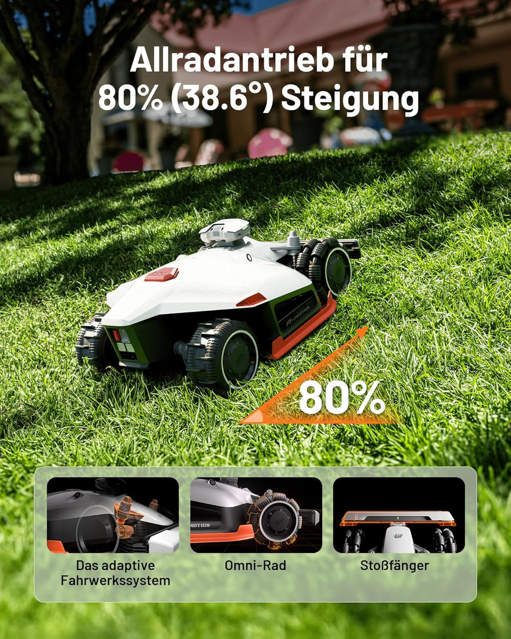 MAMMOTION LUBA 2 AWD 3000X Mähroboter ohne Begrenzungskabel, NetRTK+Vision, Keine RTK-Antenne erforderlich, Auto-Kartierung, Empf. 3000m², Max. 3600m², mit 4G-Modul, 80% Steigung