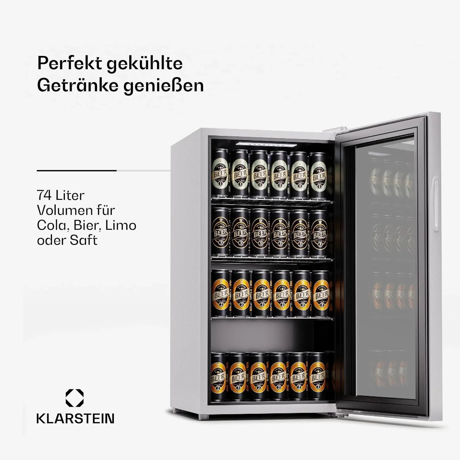 Klarstein Mini Kühlschrank mit Glastür für Zimmer, Getrnkekühlschrank mit Verstellbaren Ablagen, Kleiner 80 Liter, Indoor/Outdoor Kühlschrank Leise