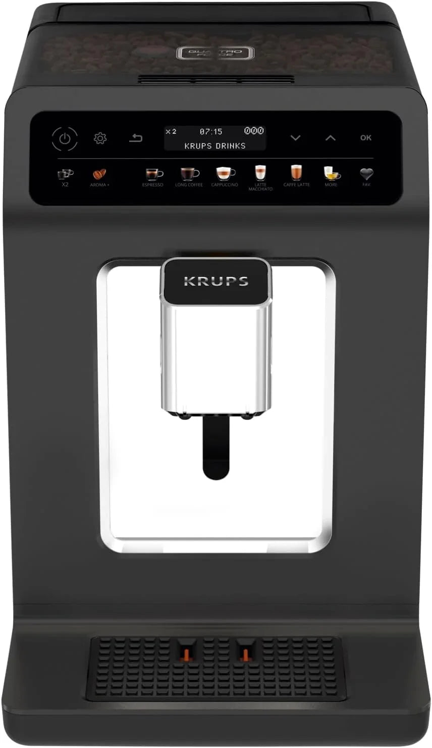 Krups Evidence One Kaffeevollautomat mit Milchschlauch, 12 Getränke, 2-Tassen-Funktion, Farbdisplay, Kaffeemaschine, TÜV-Siegel, Schwarz, EA895N10, Meteor Graphit