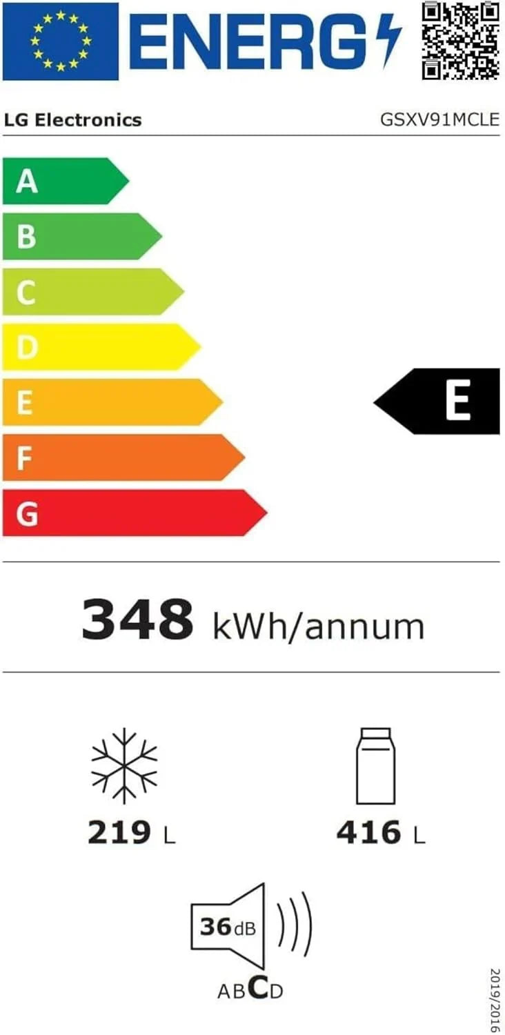 LG GSGV81PYLL Side by Side Kühlschrank, Klasse E, 635 L, Instaview, Kühlschrank mit Gefrierfach, Eis-, Crushed Ice- Wasserspender, Total NoFrost, Smart Inverter Kompressor, Wi-Fi