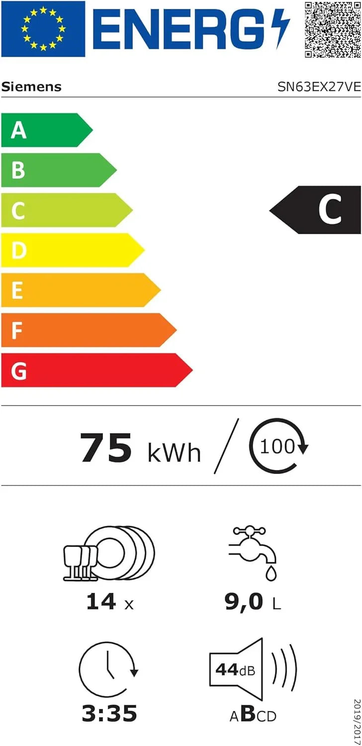 Siemens SN63EX06VE, iQ300 Smarter Geschirrspüler, Vollintegrierte Spülmaschine, 60 cm, Besteckschublade, Extra leise, varioSpeed, Automatische Türöffnung, Dreifach rackMatic, infoLight, intesiveZone