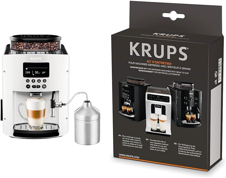 Krups Essential Kaffeevollautomat mit Milchschlauch, 2-Tassen-Funktion, LCD-Display, Einfache Reinigung, Kaffeemaschine, TÜV-Siegel, Schwarz, EA816031