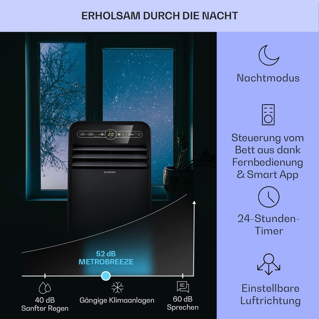 Klarstein Mobile Klimaanlage mit Abluftschlauch, 4-in-1 Klimagerät mit Ventilator, Luftentfeuchter & Nachtmodus, Kleine & Portable Klimaanlage für Wohnung & Büro, App-Steuerung, 12000 BTU