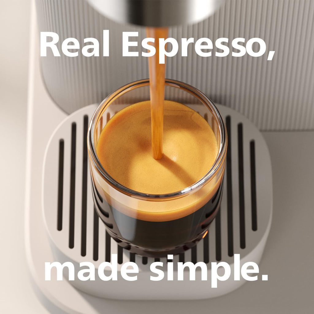 Philips Baristina Espressomaschine - Real Espresso- made simple. Kompakte Kaffeemaschine- Naturweiß mit weißem Siebträger- 16-bar-Pumpendruck- automatisches Mahlwerk- Cafe Crema (BAR300/00)