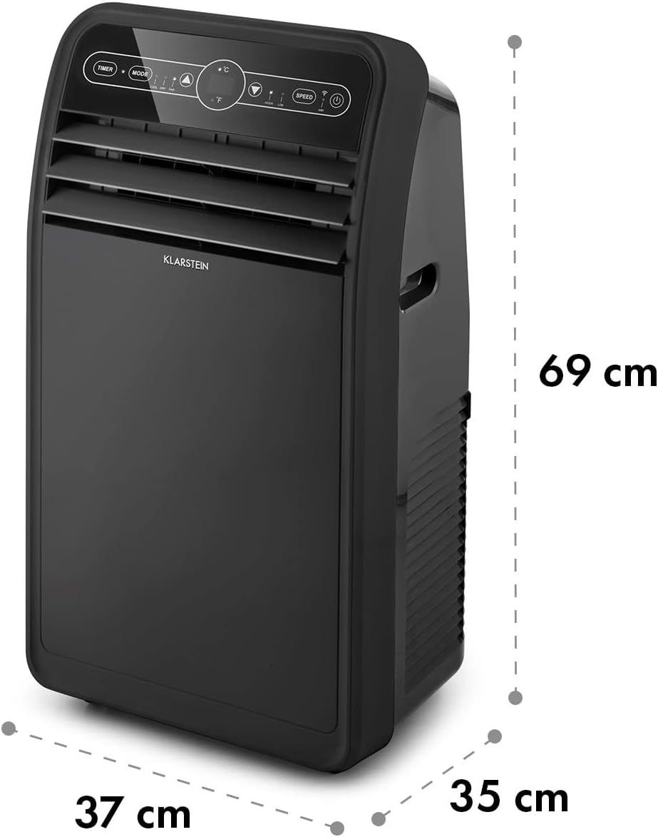 Klarstein Mobile Klimaanlage mit Abluftschlauch, 4-in-1 Klimagerät mit Ventilator, Luftentfeuchter & Nachtmodus, Kleine & Portable Klimaanlage für Wohnung & Büro, App-Steuerung, 12000 BTU