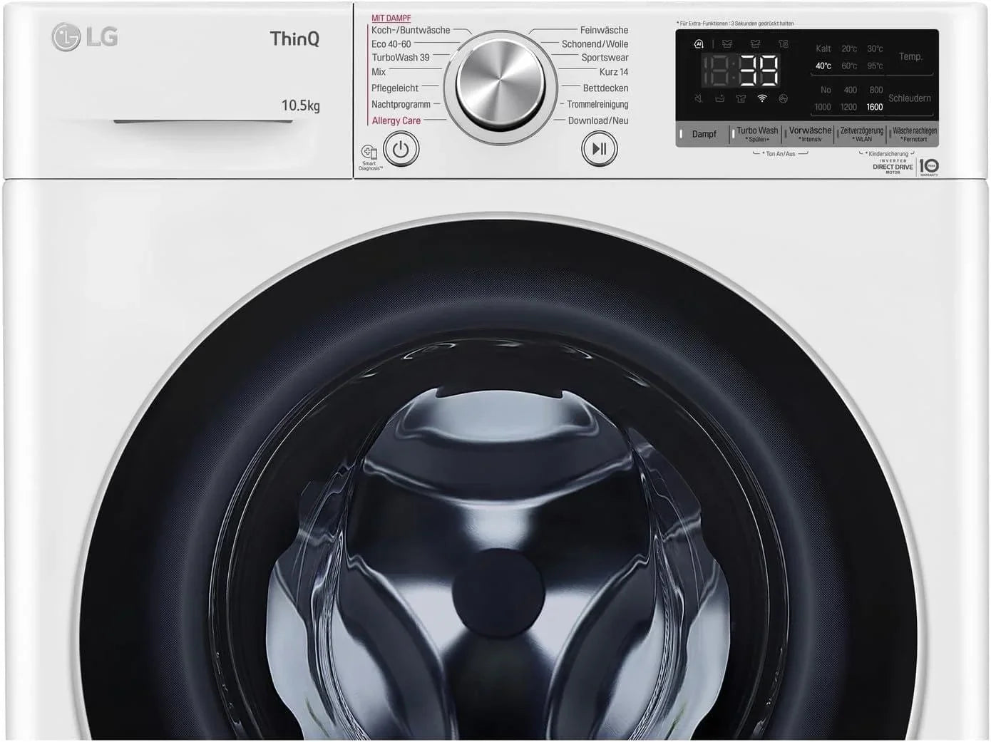 LG F4WV7080, Klasse A, Frontlader-Waschmaschine 8 kg, 1400 U/Min, AI Direct Drive, Wi-Fi, Tiefenreinigung mit Dampf, Groe Kapazitt, TRIPLE A, Auentür aus Sicherheitsglas, 62 x 60 x 85 cm  Wei