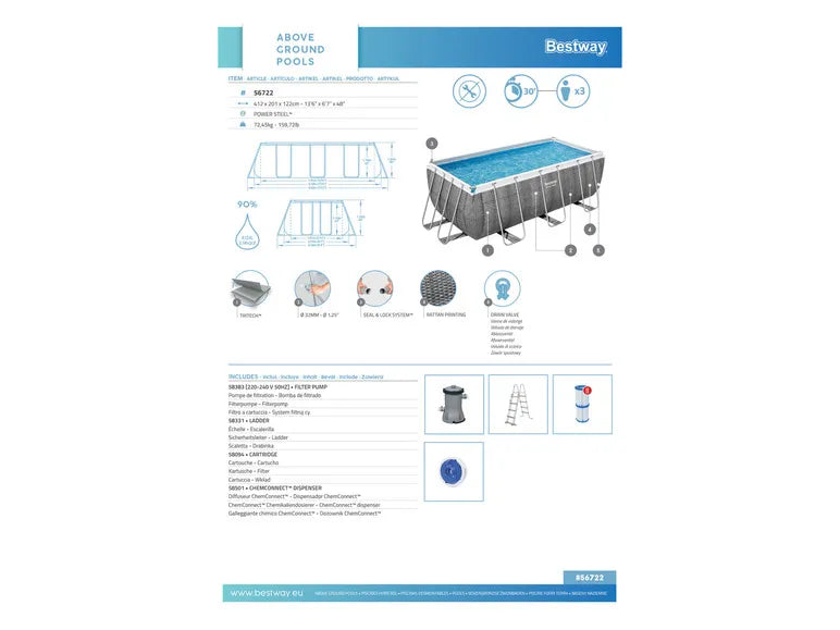 Power Steel™ Frame Pool Komplett-Set mit Filterpumpe, ca. L 412 x B 201 x L 122 cm