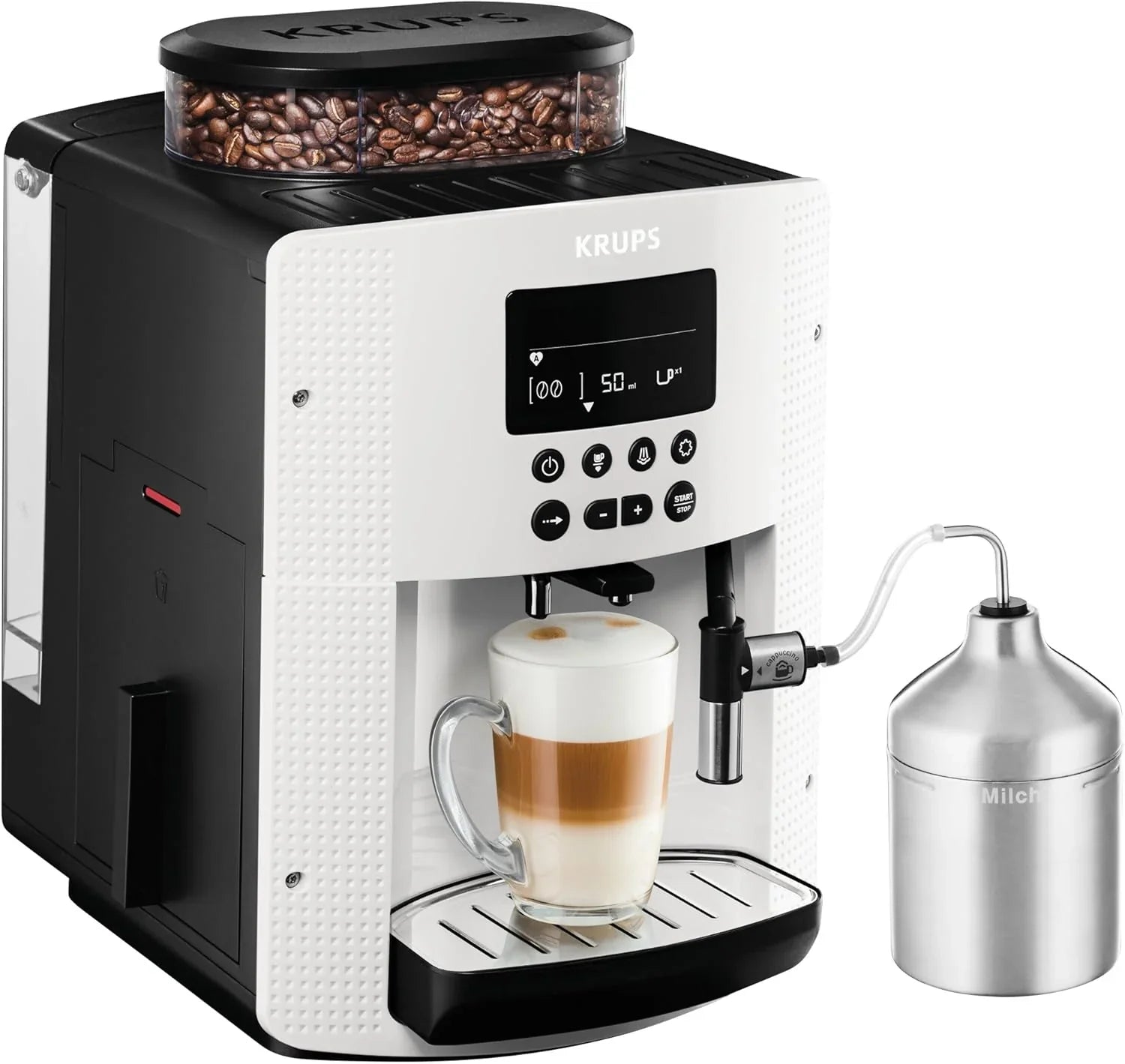 Krups Essential Kaffeevollautomat mit Milchschlauch, 2-Tassen-Funktion, LCD-Display, Einfache Reinigung, Kaffeemaschine, TÜV-Siegel, Schwarz, EA816031