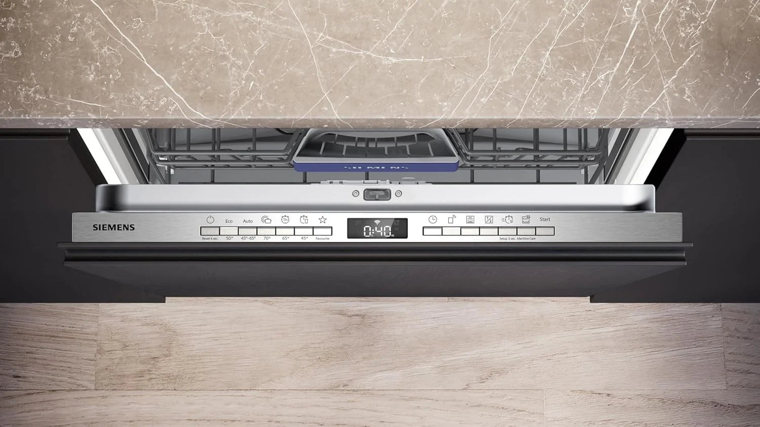 Siemens SN63EX06VE, iQ300 Smarter Geschirrspüler, Vollintegrierte Spülmaschine, 60 cm, Besteckschublade, Extra leise, varioSpeed, Automatische Türöffnung, Dreifach rackMatic, infoLight, intesiveZone