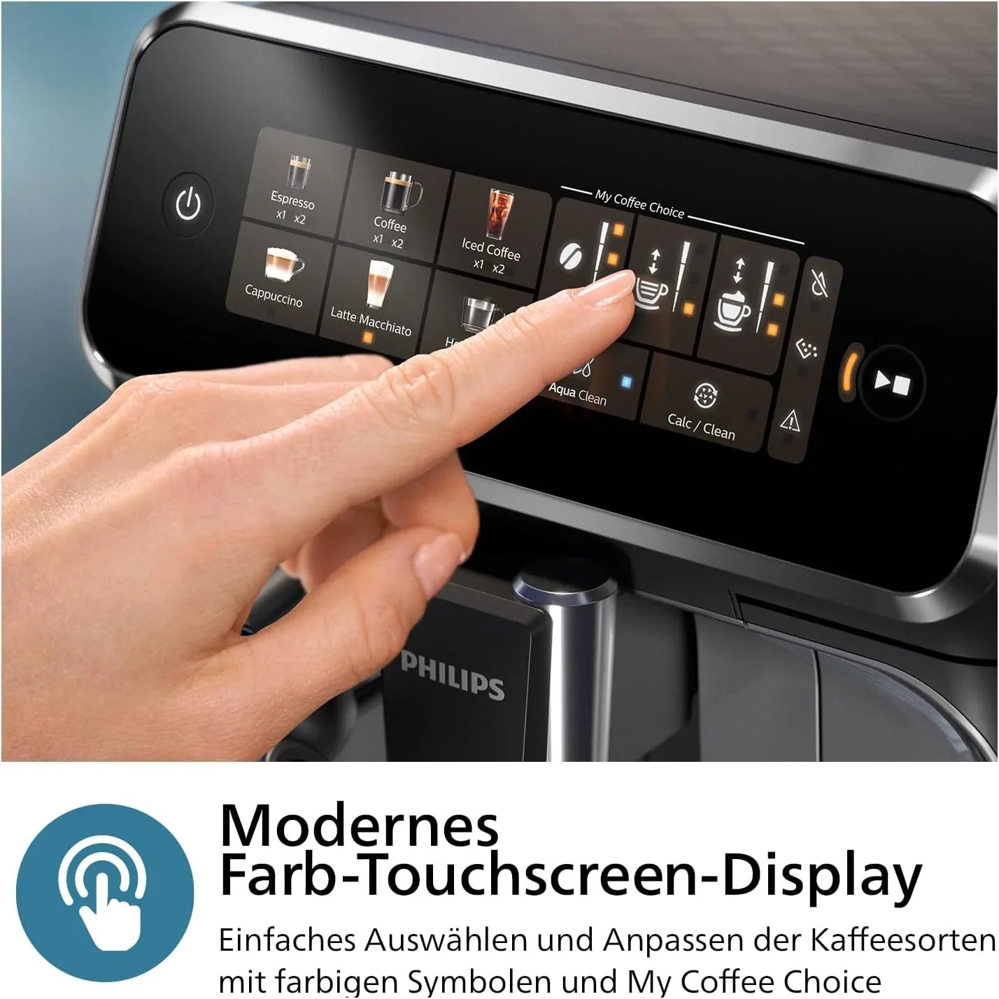 Philips 2300 Serie Vollautomatische Espressomaschine - 4 Getränke, modernes Farb-Touchscreen-Display, LatteGo-Milchsystem, SilentBrew, Keramikmahlwerk, AquaClean-Filter. Weißes Chrom (EP2333/40)