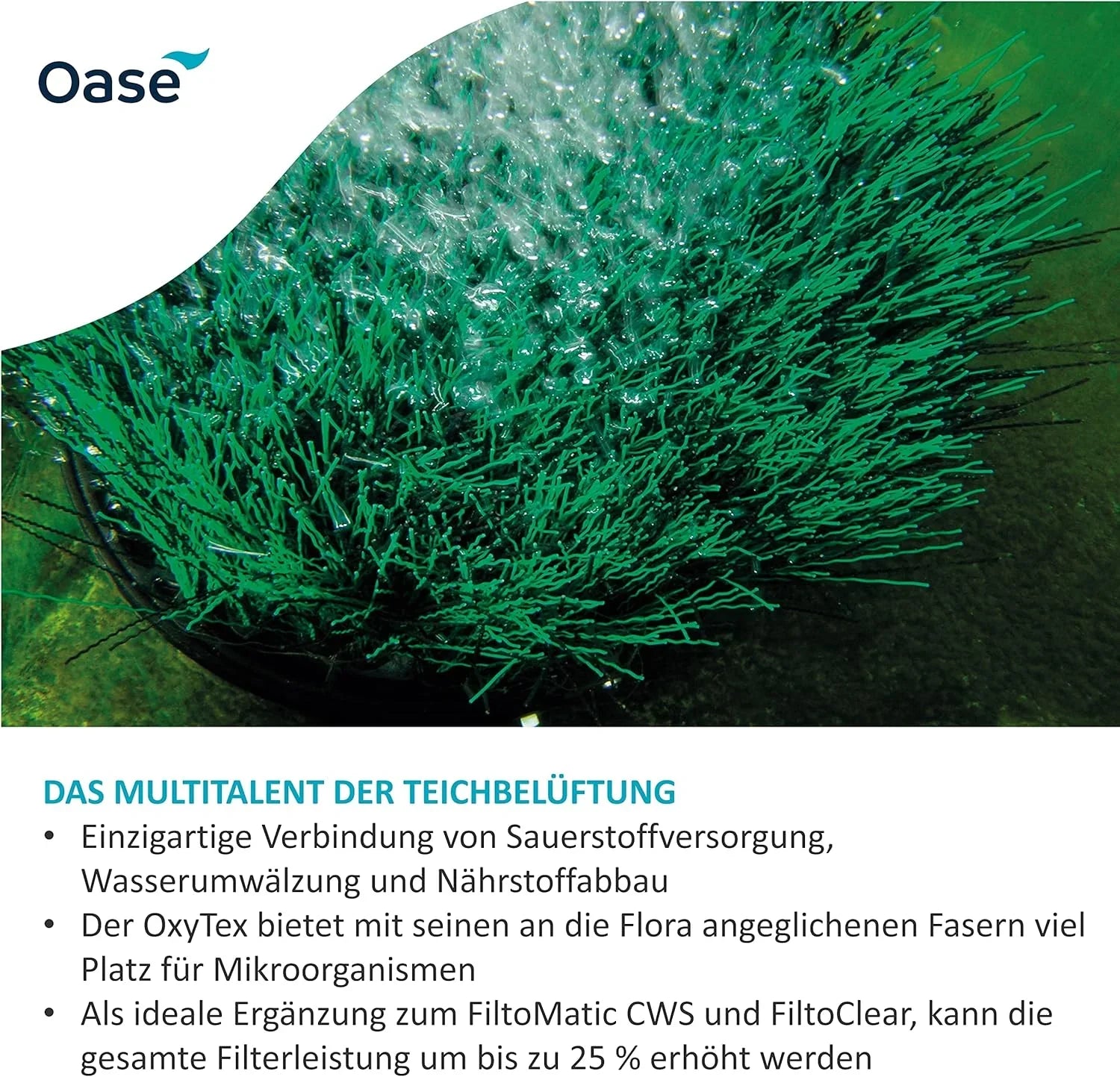 OASE 50249 Teichbelüfter OxyTex Set 1000, Teichbelüftung, Sauerstoffversorgung, Belüftungspumpe, Filtermedium, erhöht Filterleistung um bis zu 25%