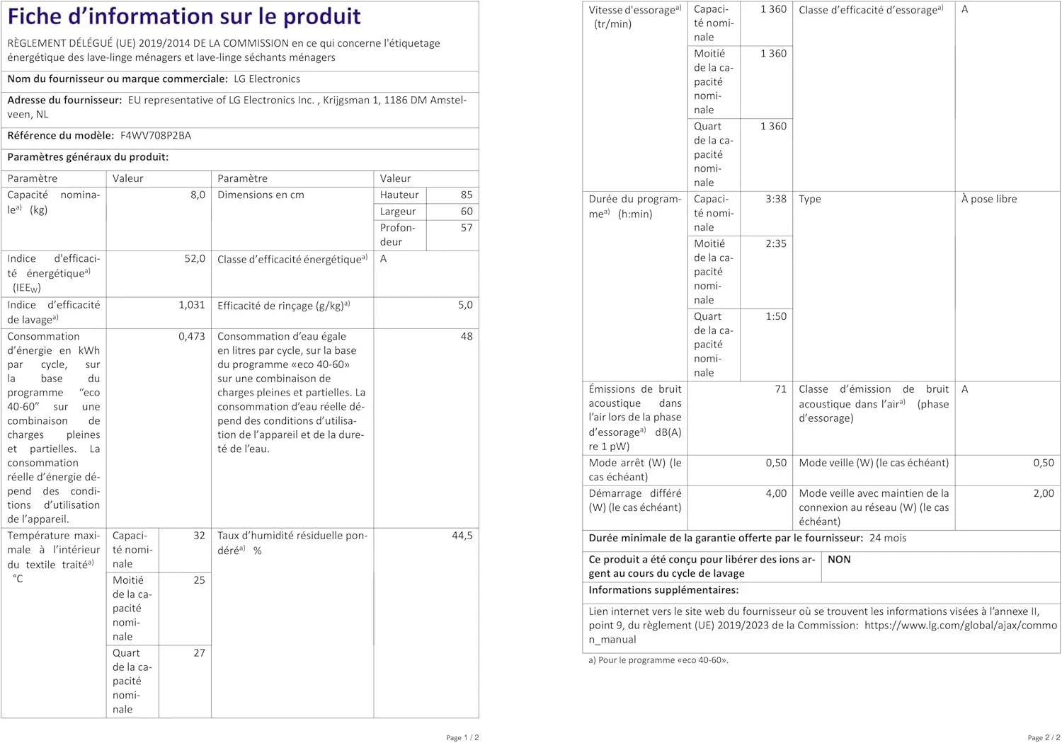LG F4WV7080, Klasse A, Frontlader-Waschmaschine 8 kg, 1400 U/Min, AI Direct Drive, Wi-Fi, Tiefenreinigung mit Dampf, Groe Kapazitt, TRIPLE A, Auentür aus Sicherheitsglas, 62 x 60 x 85 cm  Wei