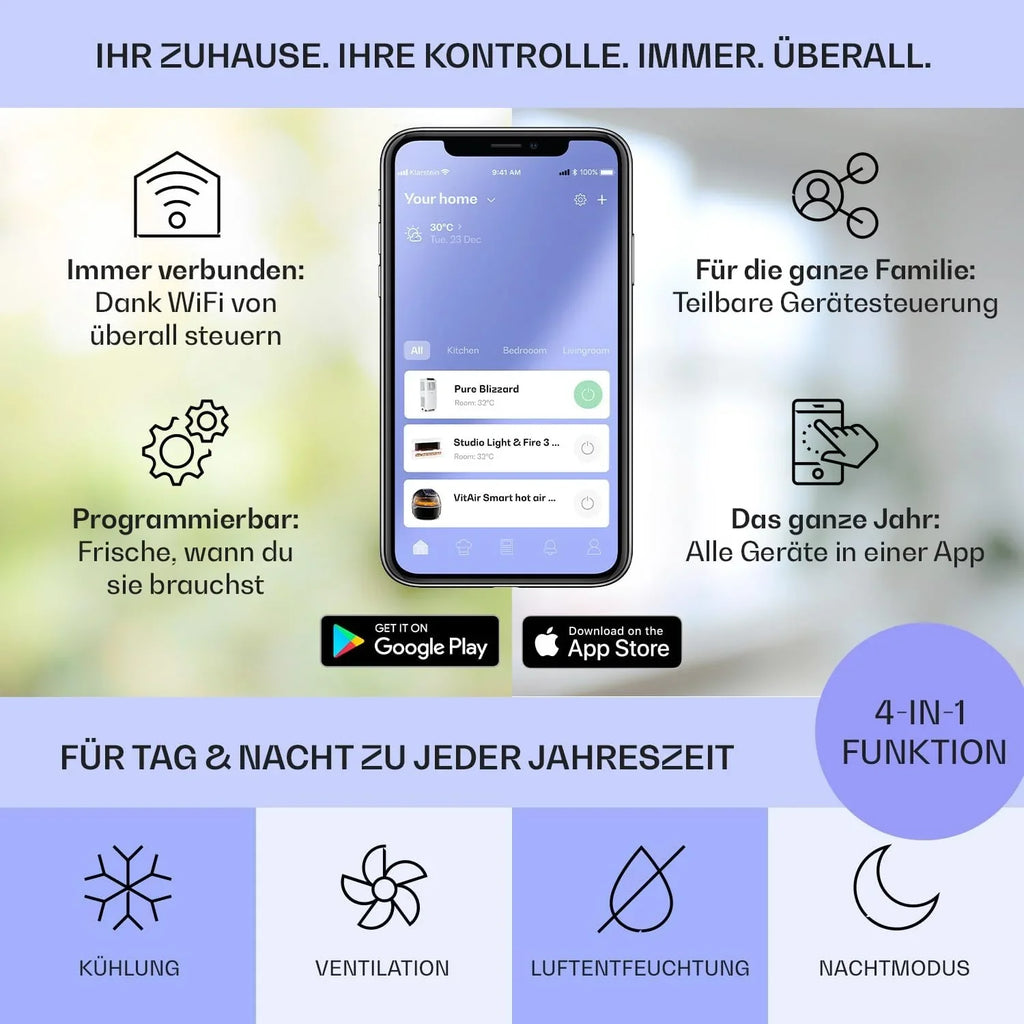 Klarstein Mobile Klimaanlage mit Abluftschlauch, 3-in-1 Klimagerät mit Ventilator, Luftentfeuchter & Nachtmodus, Kleine & Portable Klimaanlage für Wohnung & Büro, 12000 BTU Niedrig Verbrauch