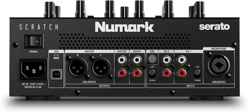 Numark Scratch - Zweikanal DJ Scratch Mixer mit Serato DJ Pro, Innofader Crossfader, DVS-Lizenz, 6 Direktzugriffseffektwählern und Performance Pads