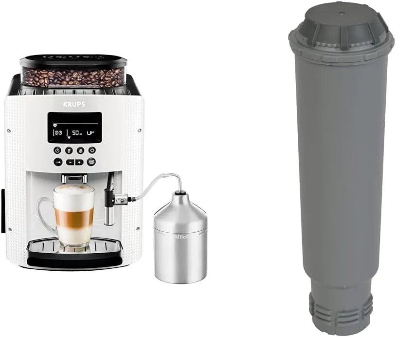 Krups Essential Kaffeevollautomat mit Milchschlauch, 2-Tassen-Funktion, LCD-Display, Einfache Reinigung, Kaffeemaschine, TÜV-Siegel, Schwarz, EA816031