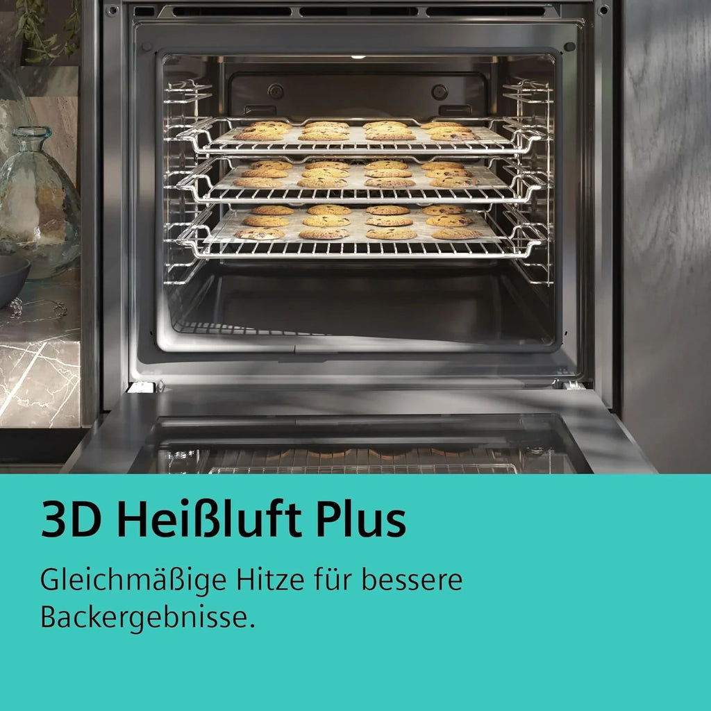 Siemens EQ211KAAB Einbau-Herd-Set iQ300, Integrierbare Herd-Kochfeld-Kombination 60 cm breit, Schnellaufheizung, granit Glanz Emaille, 3D Heißluft, Bräterzone, Schwarz