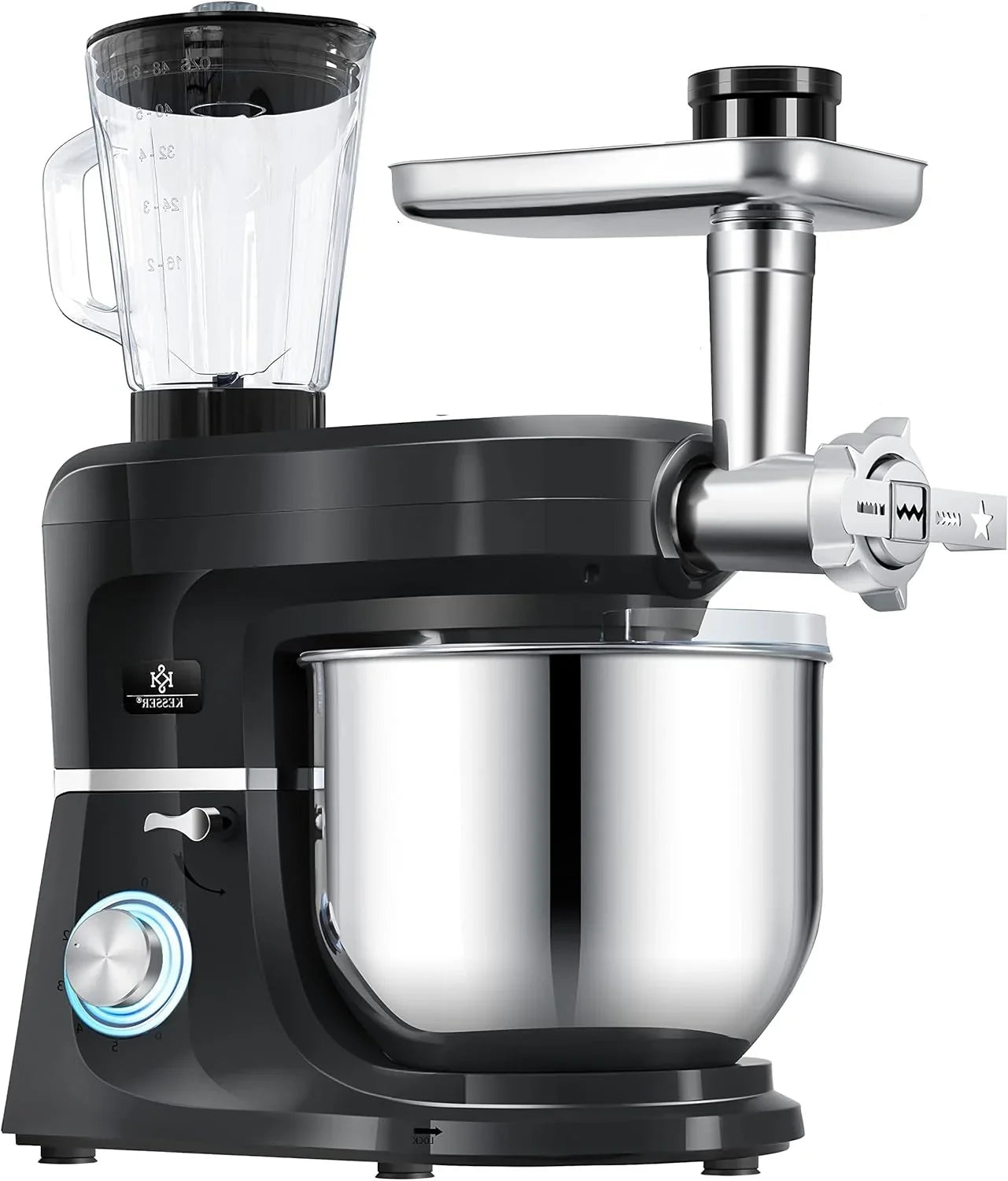 KESSER® 3 in 1 Universal Küchenmaschine K-KM 3000 mit Fleischwolf Knetmaschine Multifunktionale Rührmaschine 5,5L Schüssel mit 3 Rührwerkzeuge, 1,5L Entsafter, Zubehör-Set, Pasta & Gebäckformen