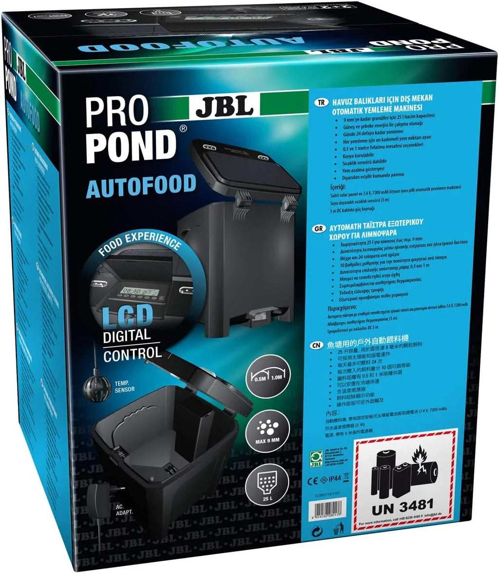 JBL Futterautomat für Koi und andere Teichfische, PROPOND AUTOFOOD, Wetterfest, Solar, 37,5 x 37,5 x 46,2 cm, schwarz