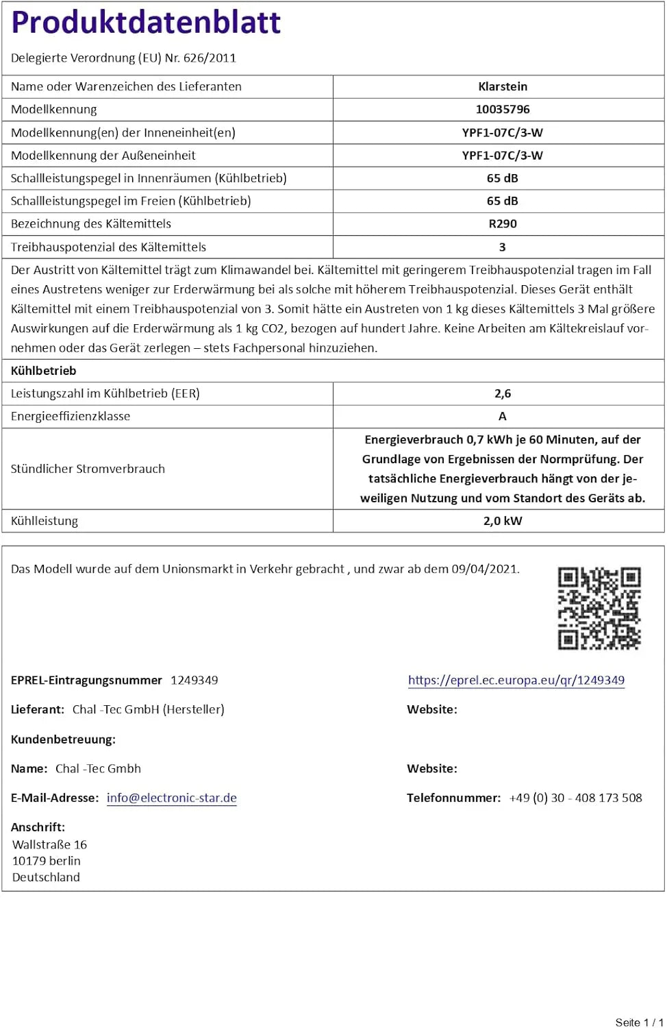 Klarstein Mobile Klimaanlage mit Abluftschlauch, 4-in-1 Klimagerät mit Ventilator, Luftentfeuchter & Nachtmodus, Kleine & Portable Klimaanlage für Wohnung & Büro, Niedriger Verbrauch, 9000 BTU