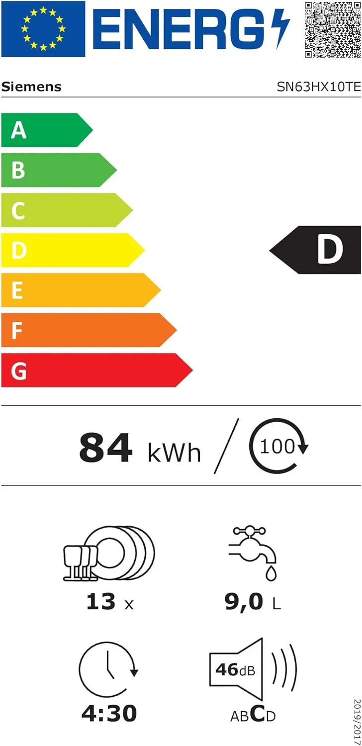 Siemens SN63EX06VE, iQ300 Smarter Geschirrspüler, Vollintegrierte Spülmaschine, 60 cm, Besteckschublade, Extra leise, varioSpeed, Automatische Türöffnung, Dreifach rackMatic, infoLight, intesiveZone