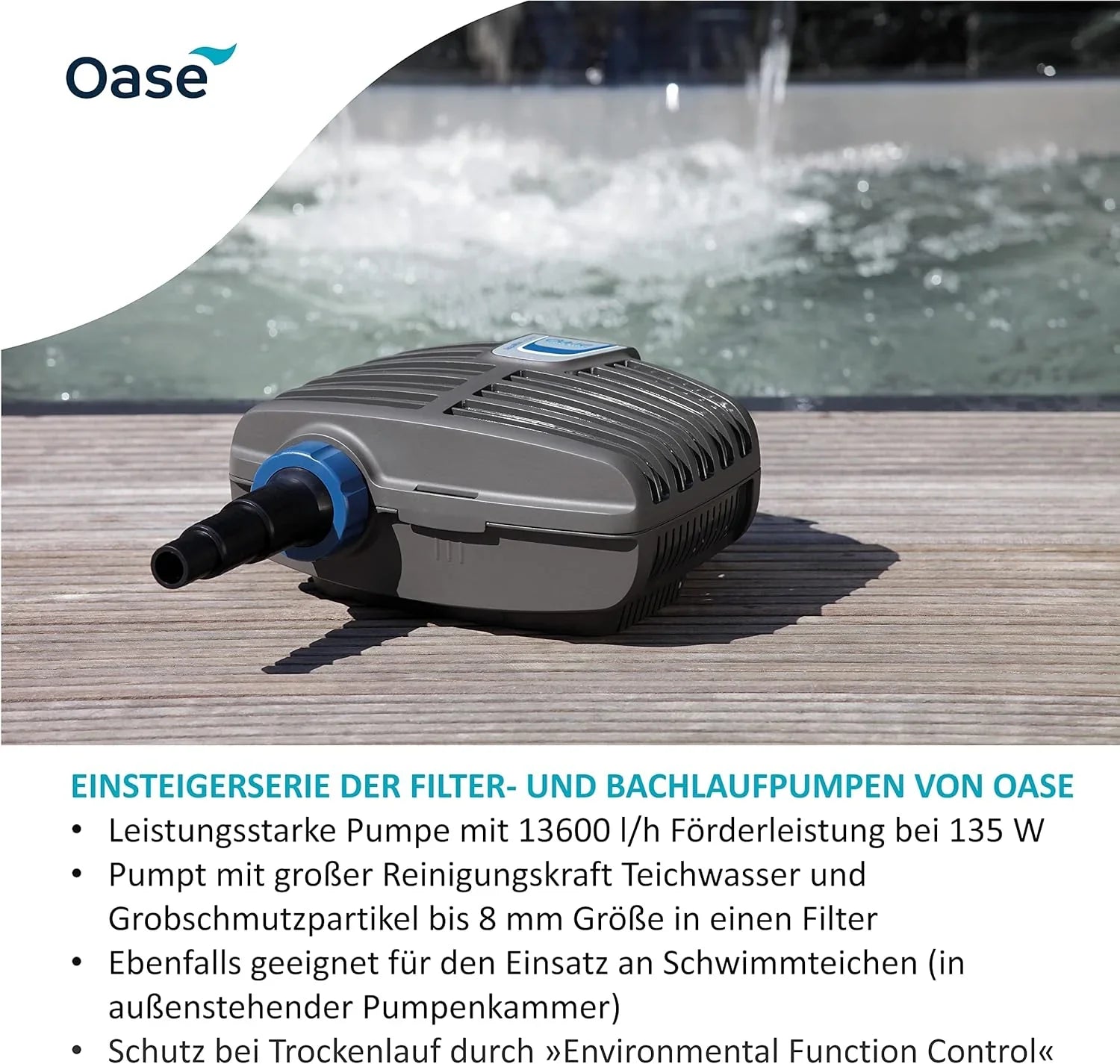 OASE 51096 Filter und Bachlaufpumpe AquaMax Eco Classic 5500, 5300 l/h Förderleistung, energiesparende Bachlaufpumpe, Teichpumpe, Filter, Pumpe, Bachlauf, Dunkelgrau