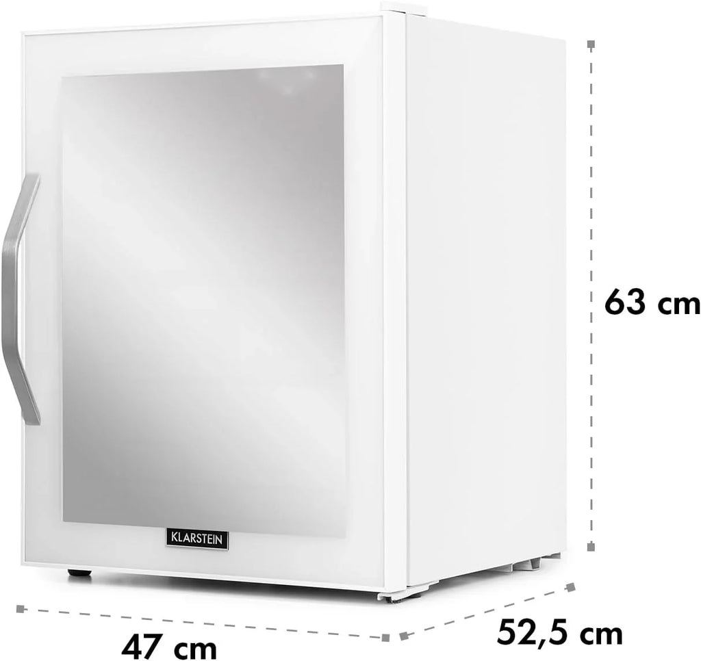 Klarstein Mini Kühlschrank mit Glastür für Zimmer, Getrnkekühlschrank mit Verstellbaren Ablagen, Kleiner 80 Liter, Indoor/Outdoor Kühlschrank Leise