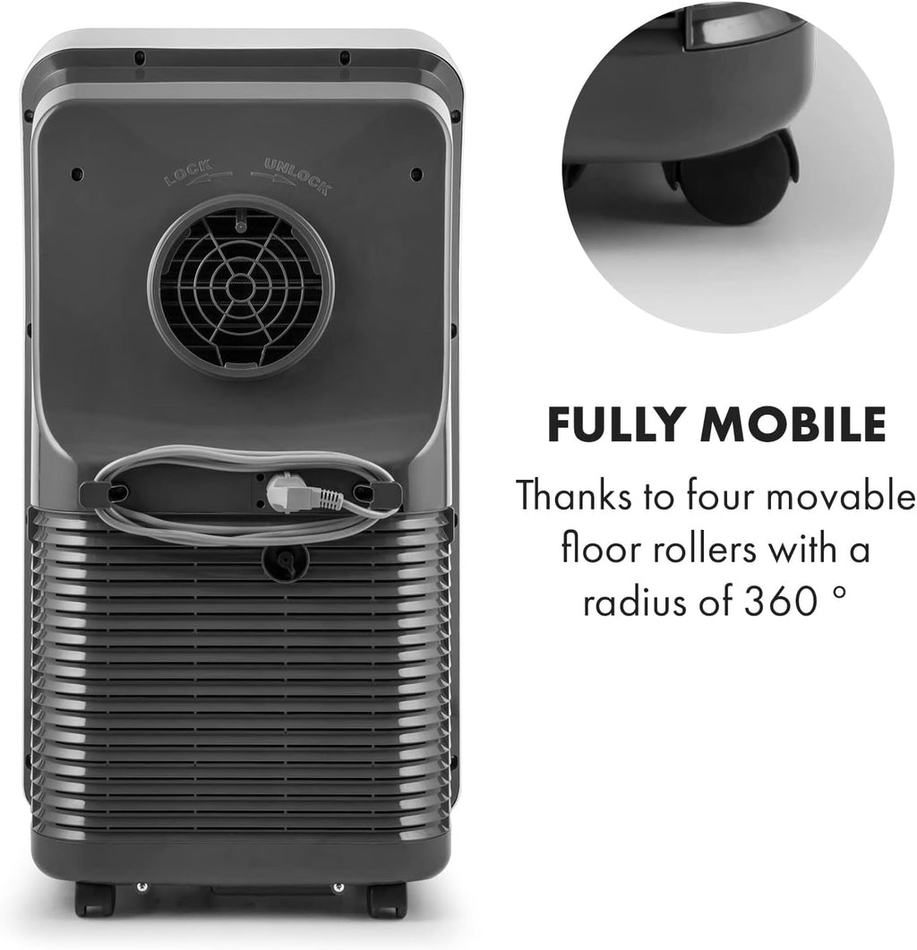Klarstein Mobile Klimaanlage mit Abluftschlauch, 4-in-1 Klimagerät mit Ventilator, Luftentfeuchter & Nachtmodus, Kleine & Portable Klimaanlage für Wohnung & Büro, App-Steuerung, 12000 BTU