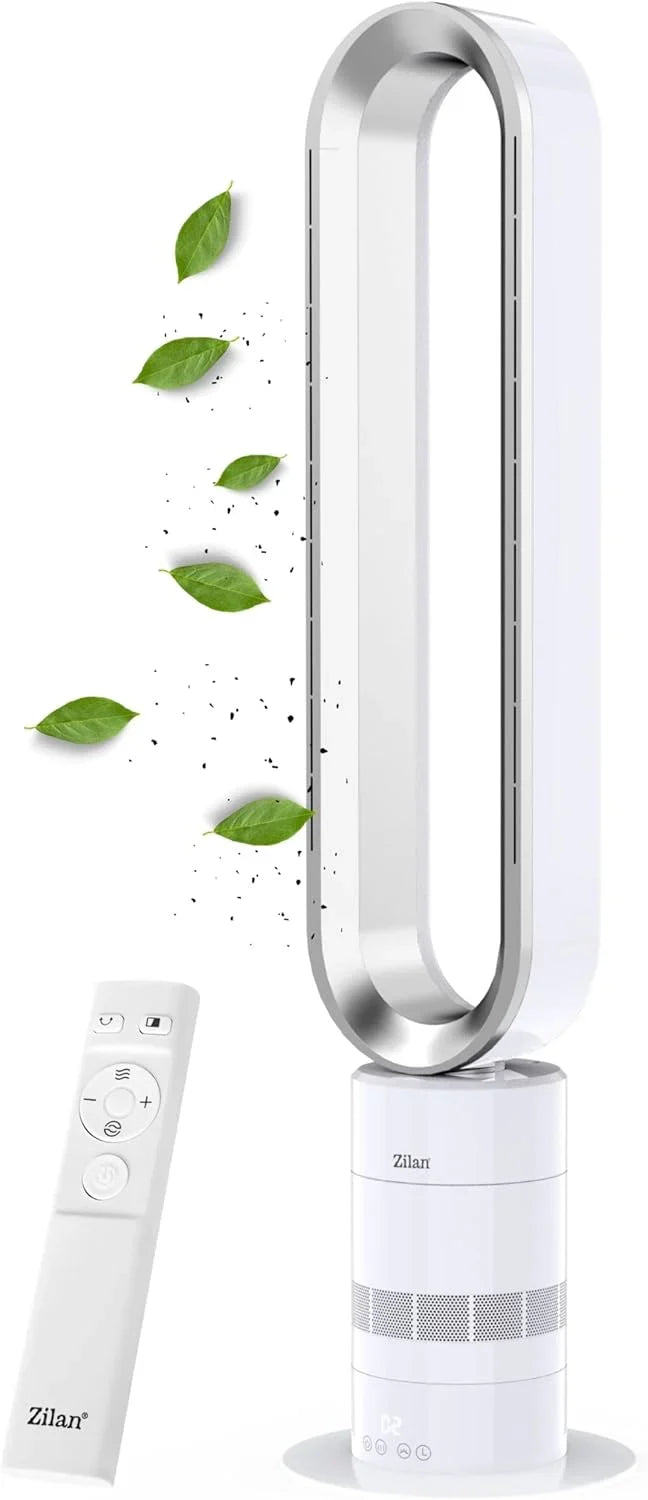 Zilan Turmventilator energiesparender BLDC Motor mit Fernbedienung Ventilator energiesparend oszillierend sehr leise Design Standventilator 10 Stufen Säulenventilator mit Kühlung Tower Fan