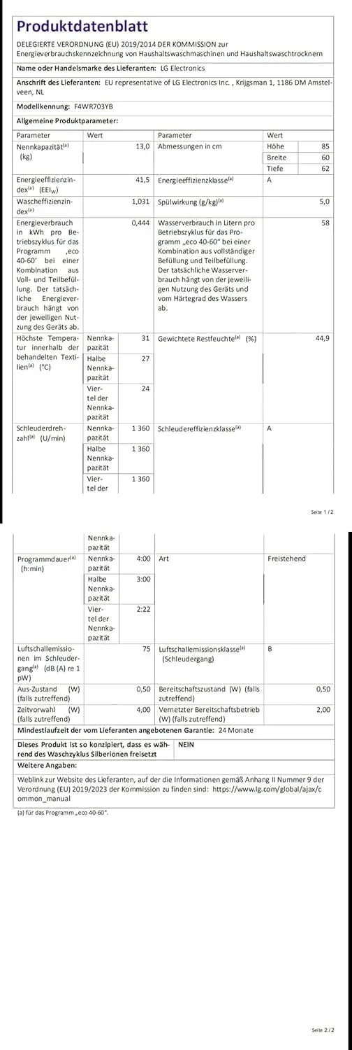 LG F4WV7080, Klasse A, Frontlader-Waschmaschine 8 kg, 1400 U/Min, AI Direct Drive, Wi-Fi, Tiefenreinigung mit Dampf, Groe Kapazitt, TRIPLE A, Auentür aus Sicherheitsglas, 62 x 60 x 85 cm  Wei